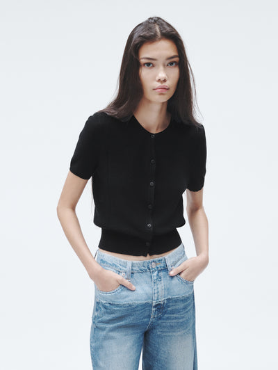 Rag & Bone Women's Black Dina Cotton Cardigan front crop view