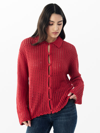rag & bone women's Port Red Khloe Cardigan WAS25P020BR20 front view