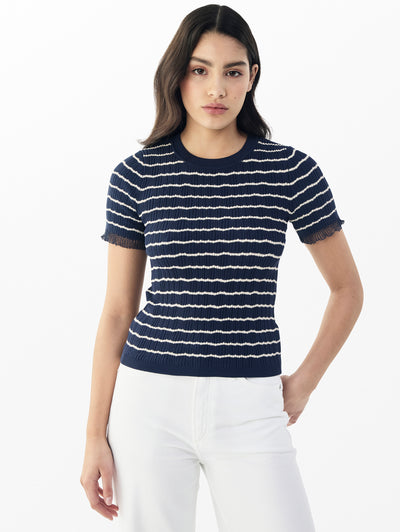 rag & bone women's Indigo Chiara Stripe Sweater WAS25P025UG25 front view