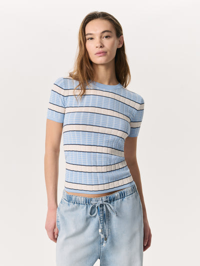 Rag & Bone Blue Eloise Striped Short-Sleeve Sweater Close Up
