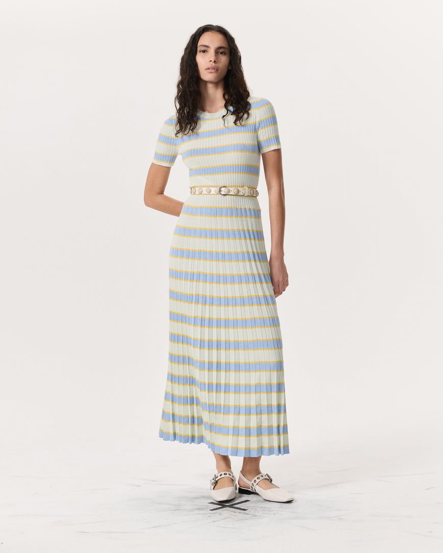 eloise striped rib-knit pleated midi dress rag & bone Eloise Short-Sleeve Pleated Sweater Dress