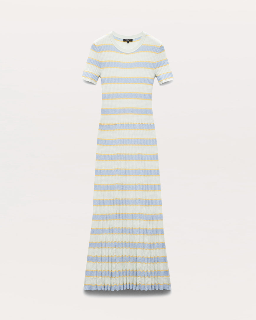 eloise striped rib-knit pleated midi dress Eloise Striped Rib-Knit Pleated Midi Dress