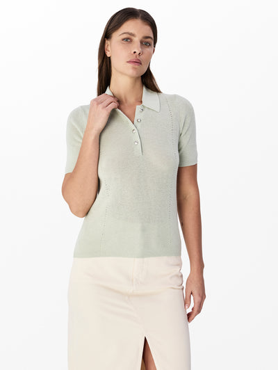 rag & bone women's Green Darcey Cotton Cashmere Polo WAS25S061ST61 front view