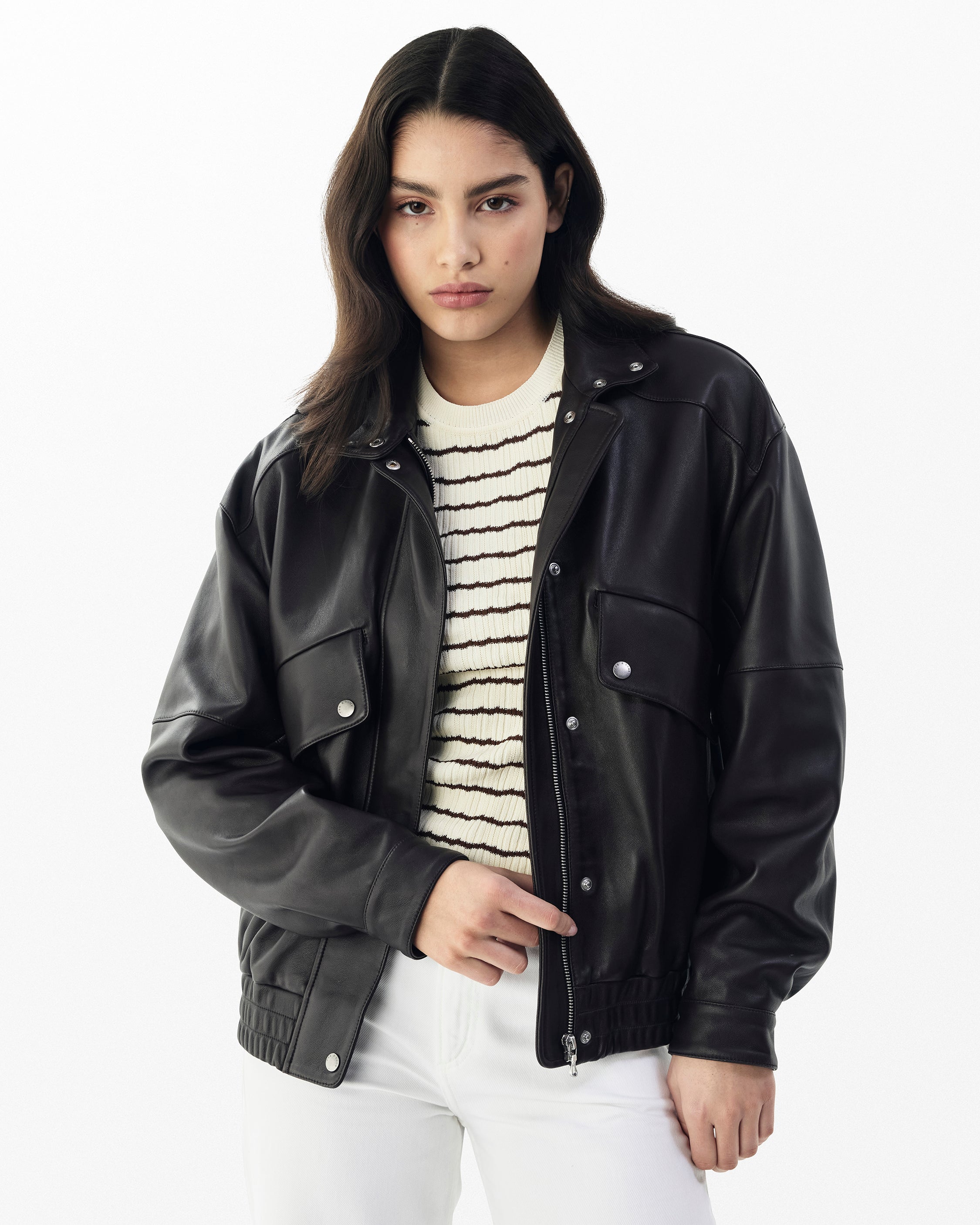 Brown Aria Leather Bomber Jacket | rag & bone