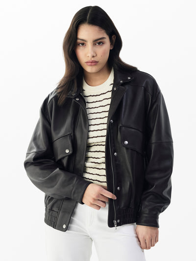 rag & bone women's Aria Leather Bomber Jacket WAW25P2000LT00 front view
