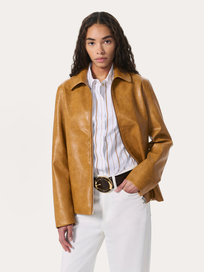 rag & bone women's camel Jordie Faux Leather Jacket front crop image view