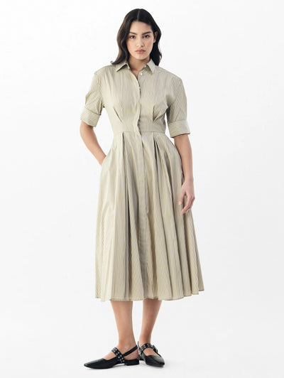 rag & bone women's Beige Stripe Aiden Stripe Poplin Dress WAW25P30327632 front view