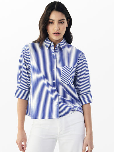 rag & bone women's Navy Stripe Lucia Stripe Poplin Shirt WAW25PA0207620 front view