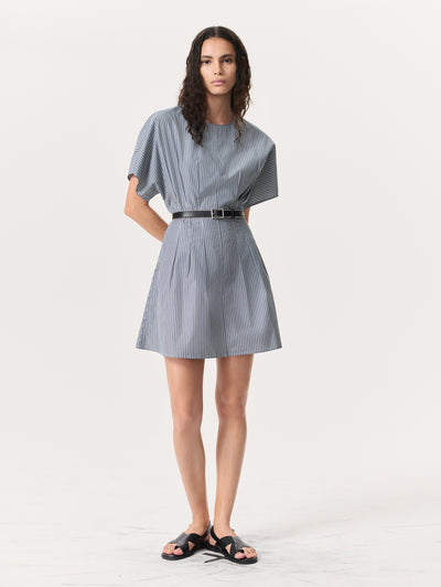 rag & bone women's Black Stripe Maddie Striped Cotton Poplin Mini Dress WAW25S3050NE35 full view