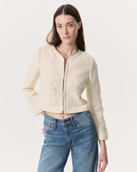 Cheyenne Whipstitch-Trimmed Tweed Lady Jacket