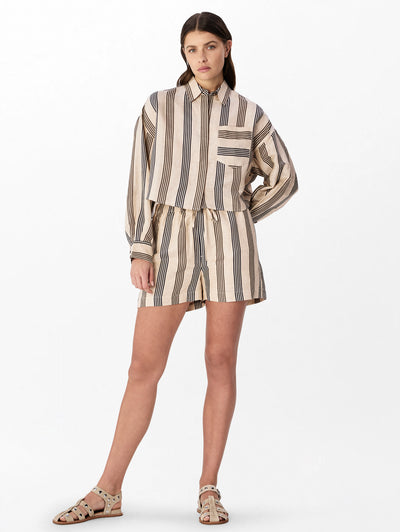 rag & bone women's Cream Stripe Logan Linen Beach Shorts WAW25S90069342 full view