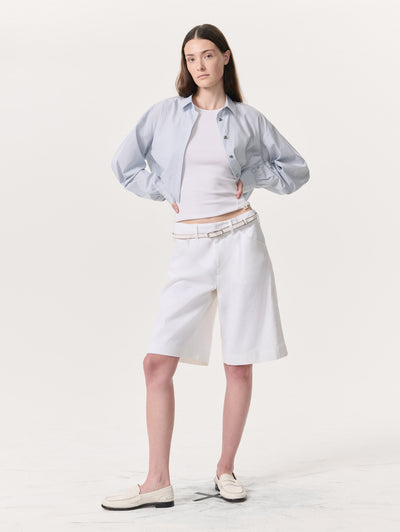 Rag & Bone White Banks Linen-Blend Shorts Front View