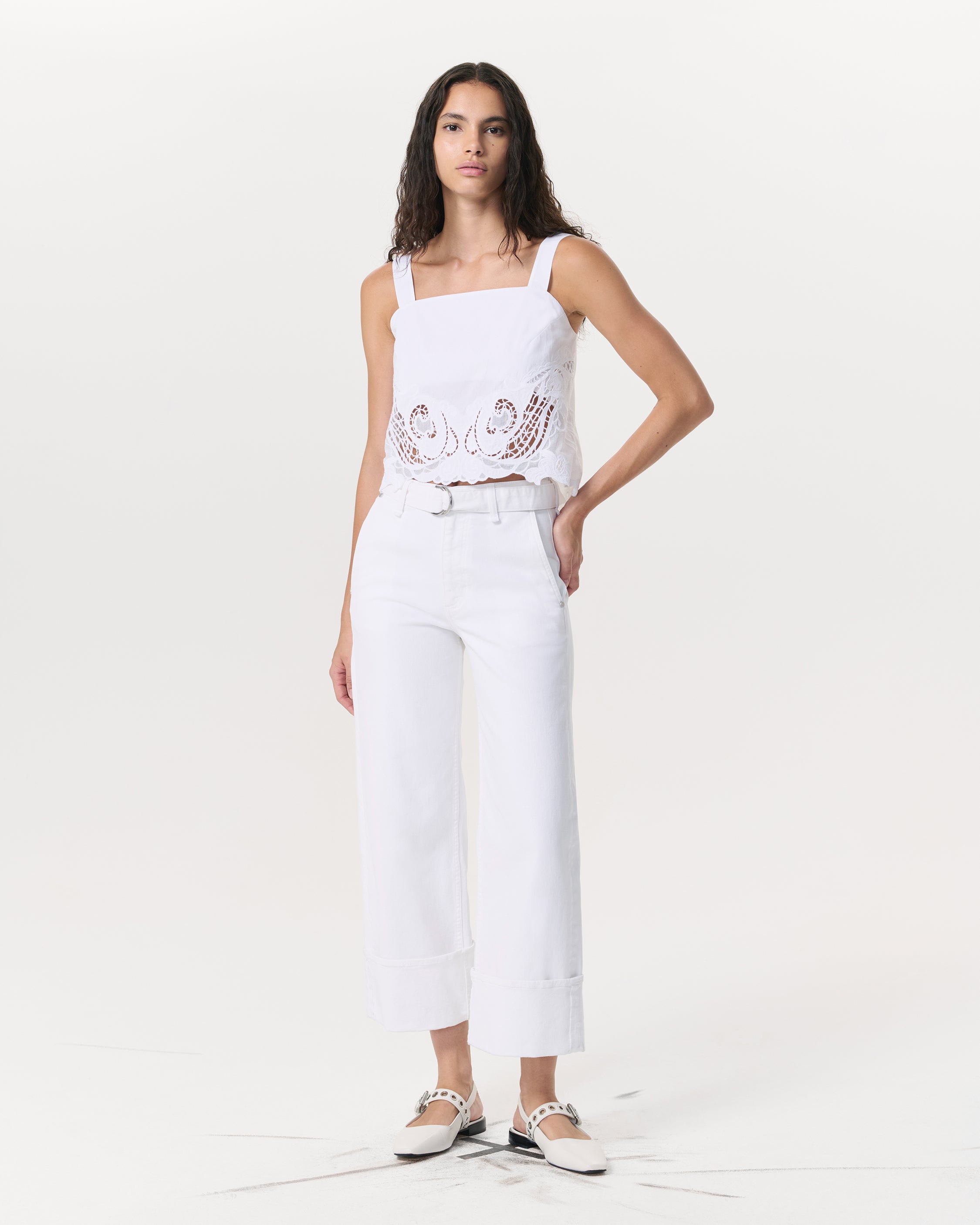 White Clem Lace-Trim Poplin Tank Top | rag & bone