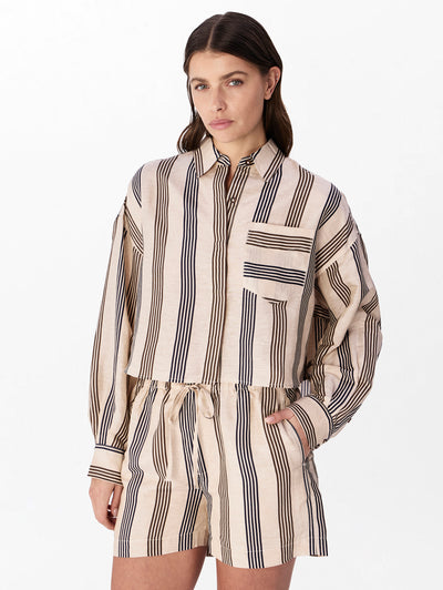 rag & bone women's Cream Stripe Beatrice Cropped Linen Shirt WAW25SA0429342 front view
