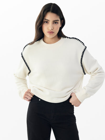 rag & bone women's Chalk Vintage Terry Blanket Stitch Pullover WCC25PH005RY05 front view
