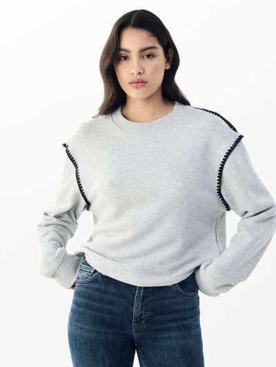 rag & bone women's Heather Grey Vintage Terry Blanket Stitch Pullover front view