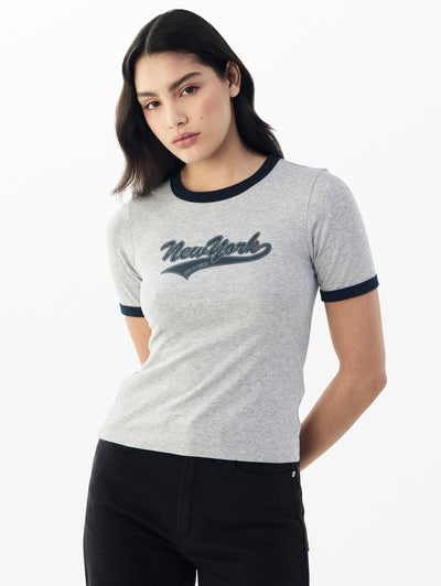 rag & bone women's Heather Grey rb NY Mica Ringer Tee WCC25PT033MI35 front view