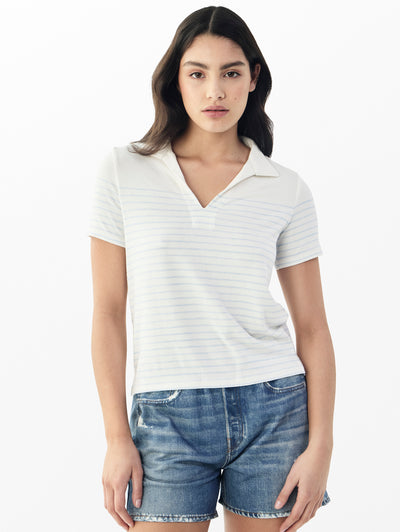 rag & bone women's Ivory/Pale Blue The Knit Stripe Polo WCC25SP025G726 front view