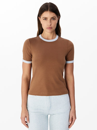 rag & bone women's Brown Multi Mia Ringer Tee WCC25ST026W327 front view