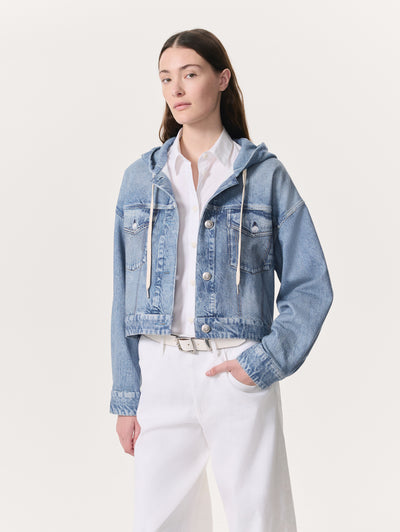 Rag & Bone Blue Miramar Terry Trucker Hoodie Close Up
