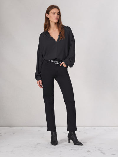 rag & bone women's Black Flexi Harlow Straight Jean WDD24F2934N5BL full view