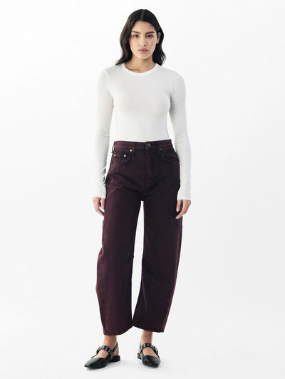 rag & bone women's Burnt Burgundy Charlie Ankle Length Barrel-Leg Jeans full view