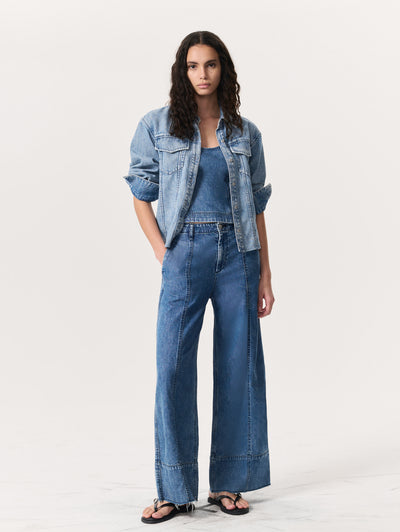 Rag & Bone Blue Featherweight Arianna Ankle-Length Palazzo Jeans Front View