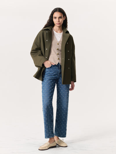 Rag & Bone Blue Shea Textured Ankle-Length Relaxed Straight Jeans Front View