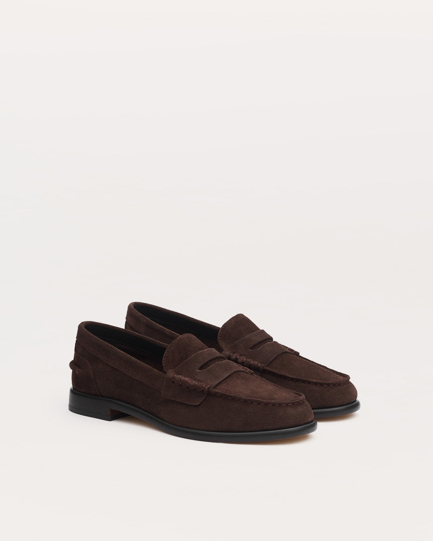 rag & bone Men\'s Dark Brown Suede Penny Loafers raleigh_114577_threequarters_p  main image 4