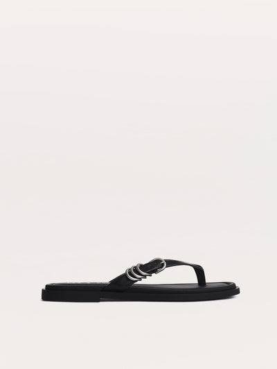 rag & bone women's Black Gia Leather Flip Flops WFF25SF1003LE03 side view