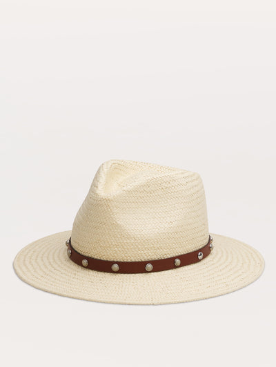 rag & bone women's Natural Cabochon-Studded Packable Straw Fedora WJW25SH1019ST19 front view